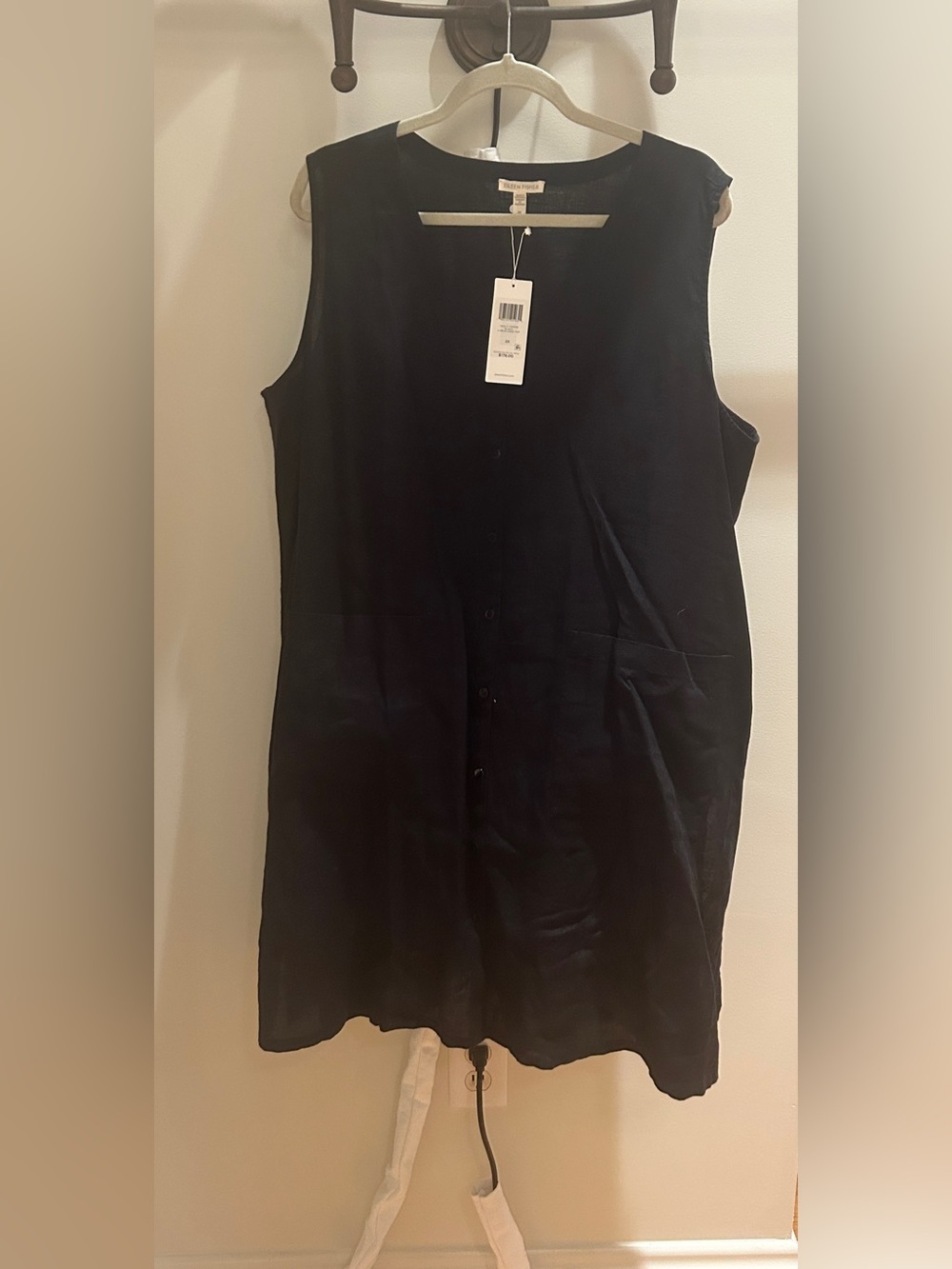 Eileen Fisher Black Sleeveless Button-Front Tunic